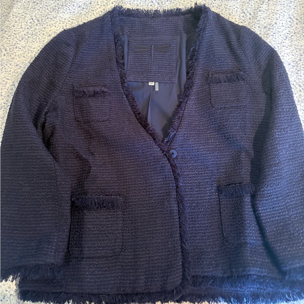 Women’s Navy Blue Fringe Trim Jacket - Picture 4 of 6